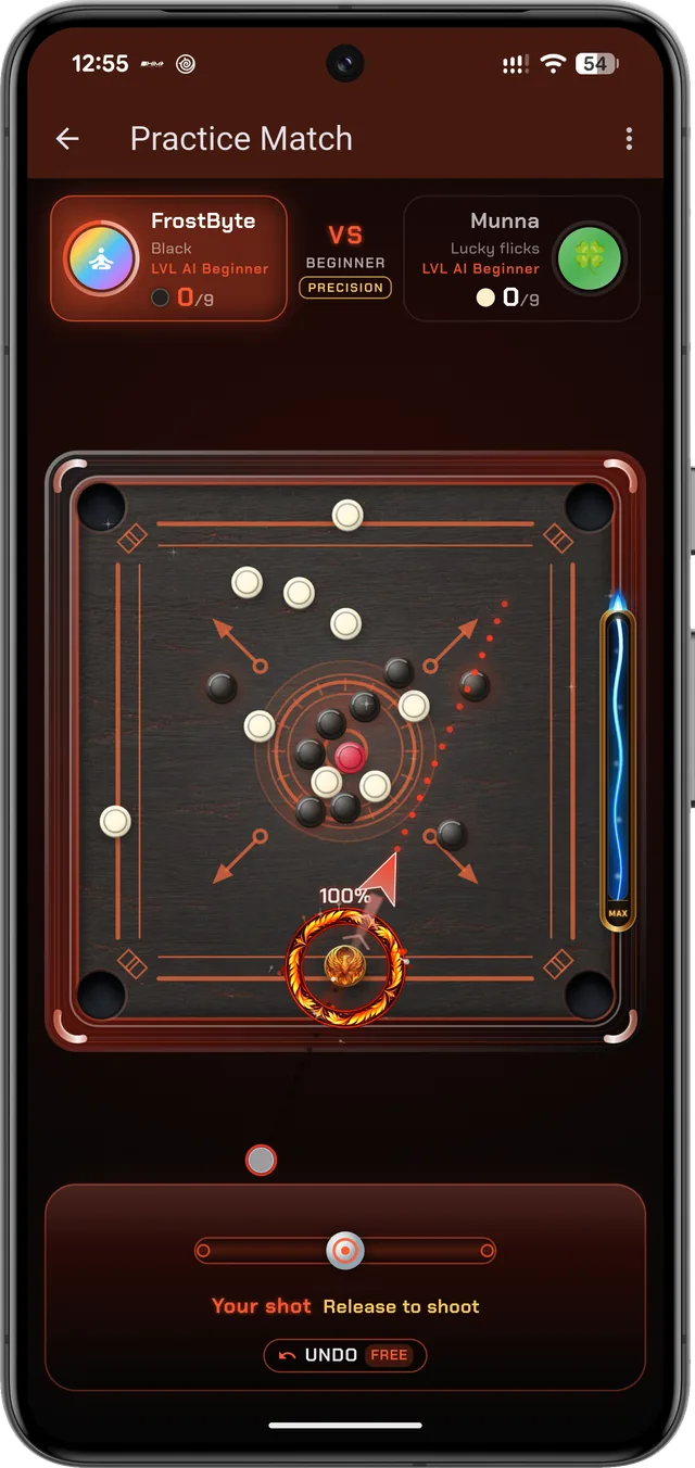 A Carrom Arena match against another player
