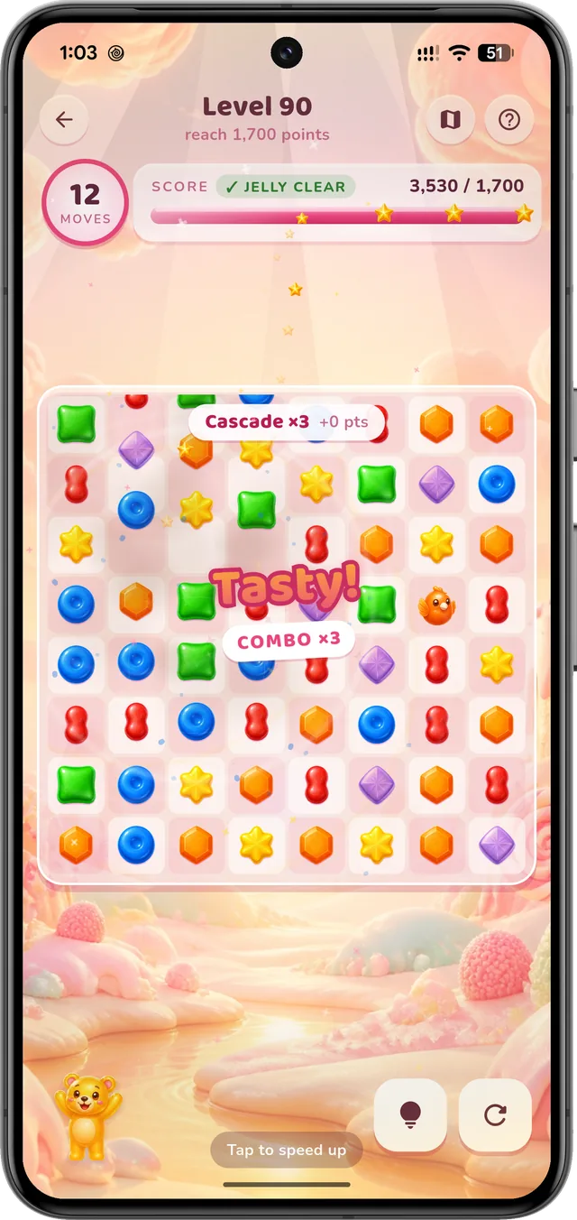 Sweet Crush match-3 combo in Game Bytes