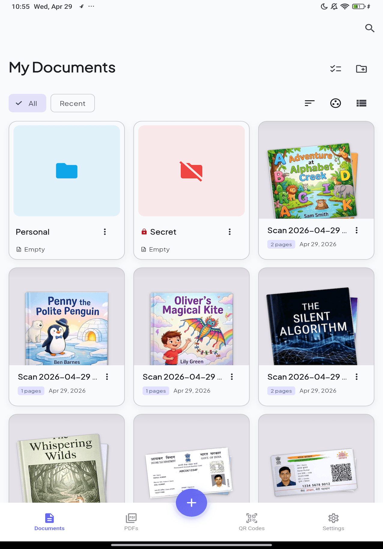 Your scans, beautifully organized in a responsive grid that scales to tablets.