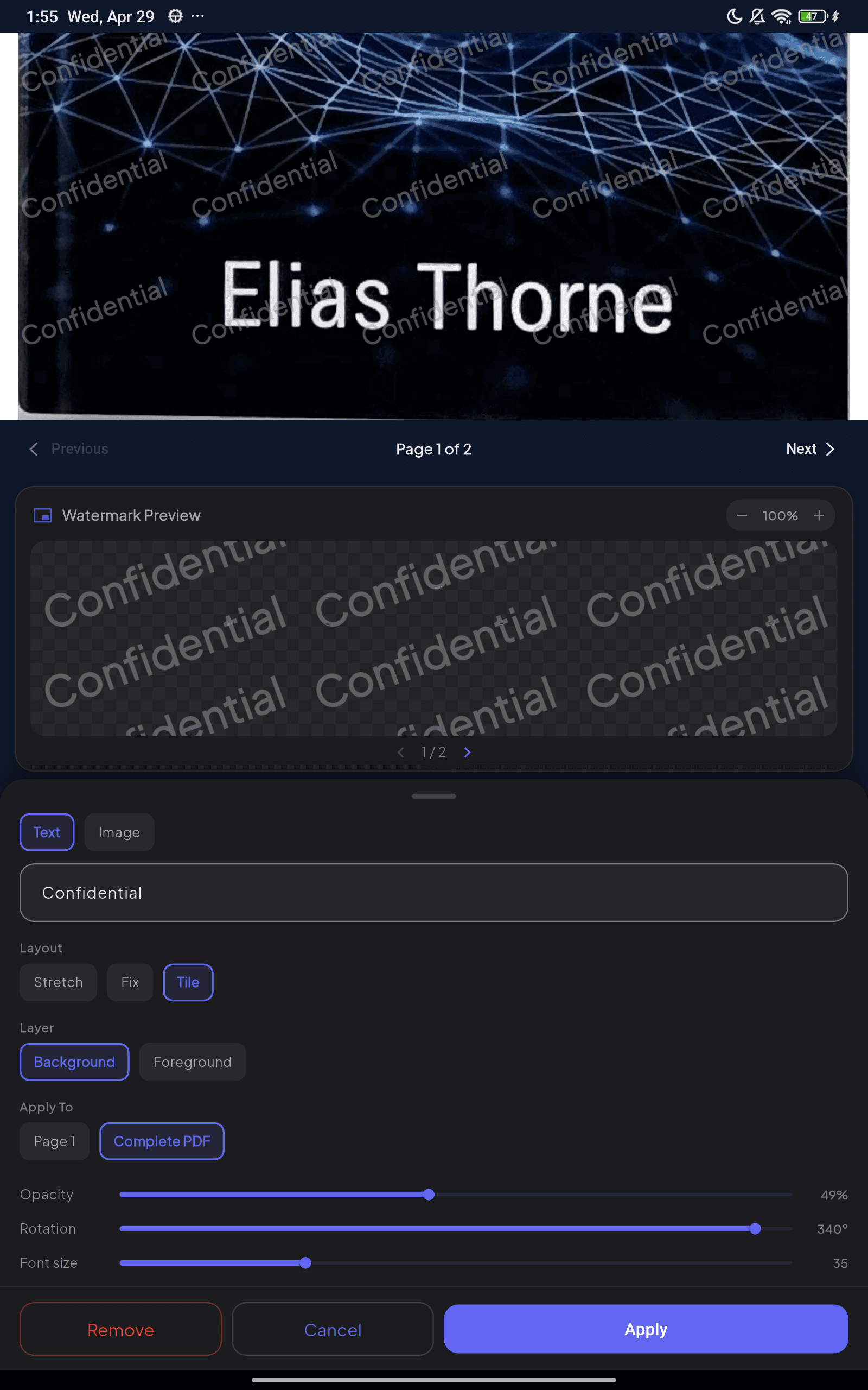 Highlight, underline, redact, sign, stamp and reorder pages — full PDF editor on tablet.